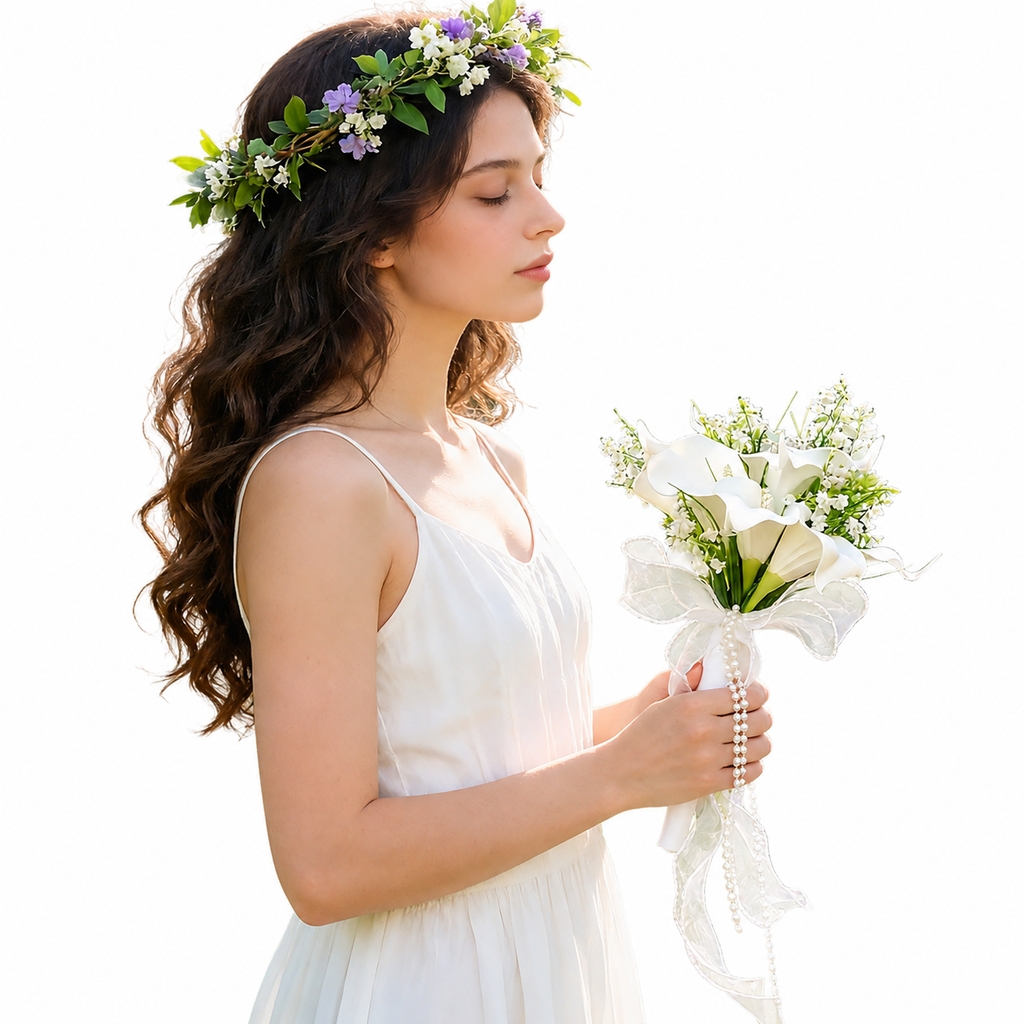 Artificial Lily of the Valley Bridal Bouquet – White Calla Lily Wedding Flowers for Bride, Bridesmaid & Ceremony Decor