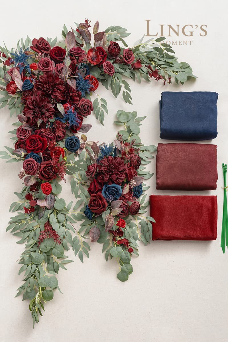 Wedding Arch Flowers with Drapes - Faux Floral Decor Kit