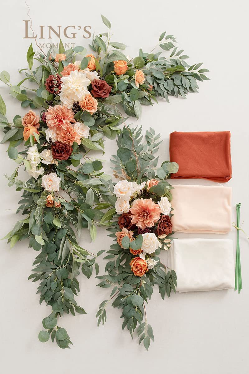 Wedding Arch Flowers with Drapes - Faux Floral Decor Kit