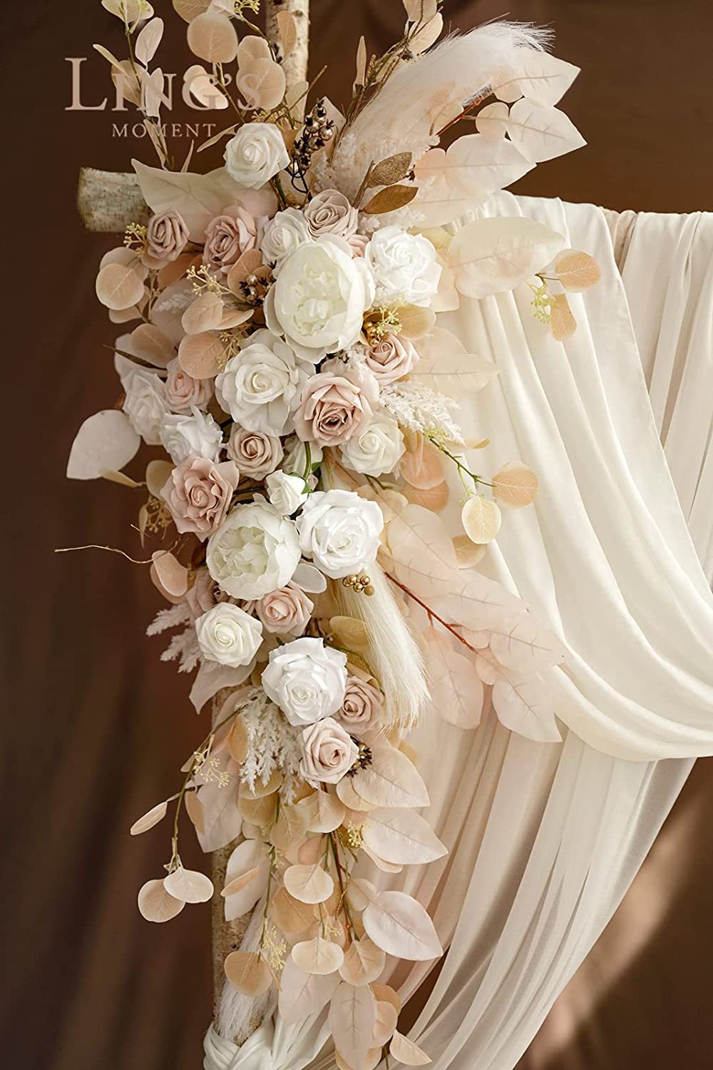 Wedding Arch Flowers with Drapes - Faux Floral Decor Kit