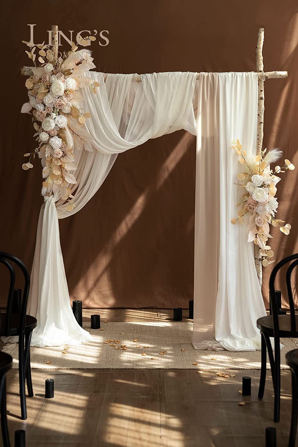Wedding Arch Flowers with Drapes - Faux Floral Decor Kit