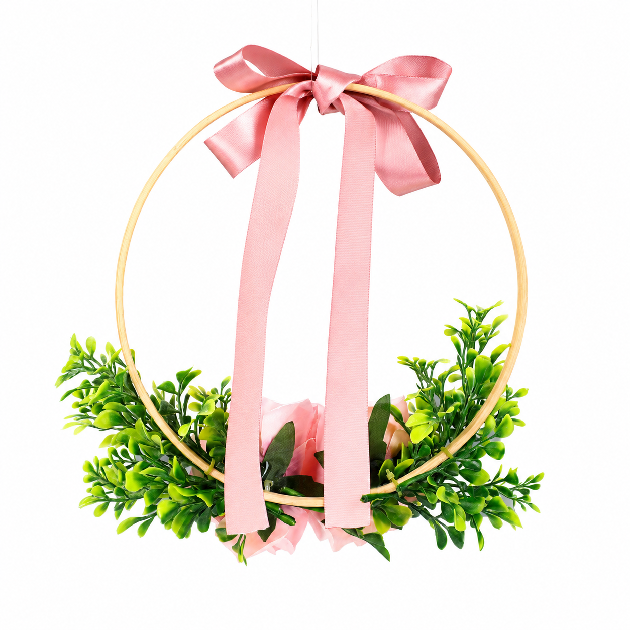 Romantic Floral Hoop Wreath | Artificial Rose Door Hanging Decor for Home