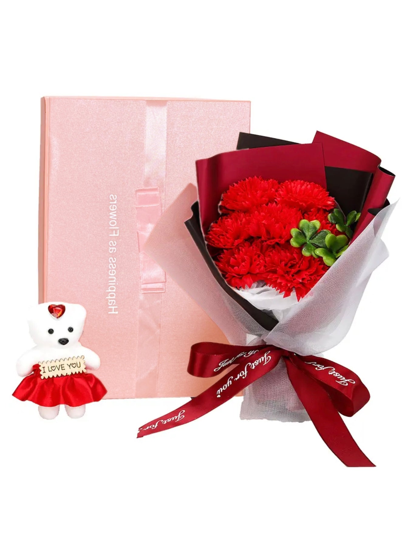 Artificial Carnations Bouquet with Gift Box, Forever Flowers for Mother's Day, Birthday, Anniversary, Home Decor