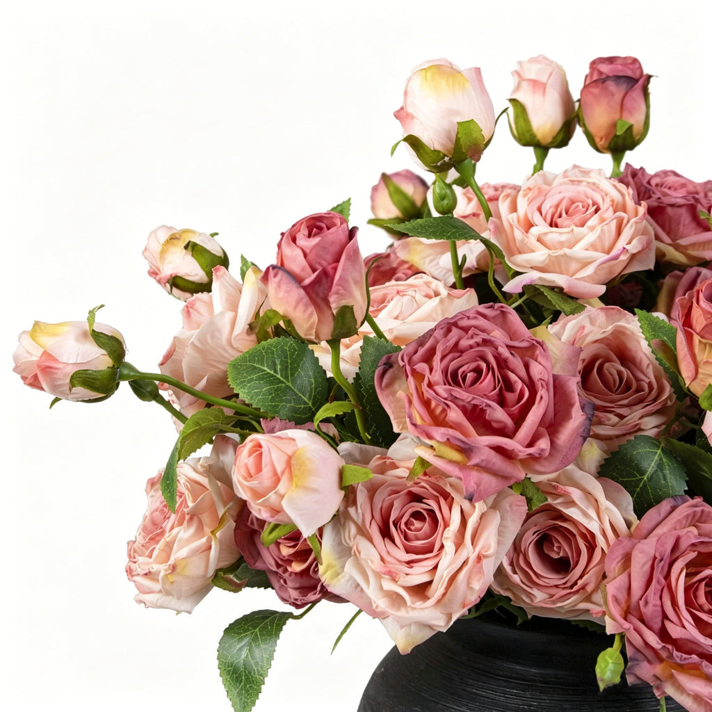 21.65" Vintage Artificial Rose Stem | 3-Head Realistic Faux Rose for Floral Arrangements
