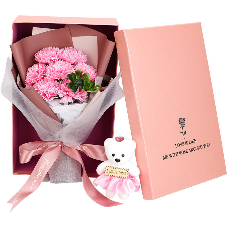 Artificial Carnations Bouquet with Gift Box, Forever Flowers for Mother's Day, Birthday, Anniversary, Home Decor