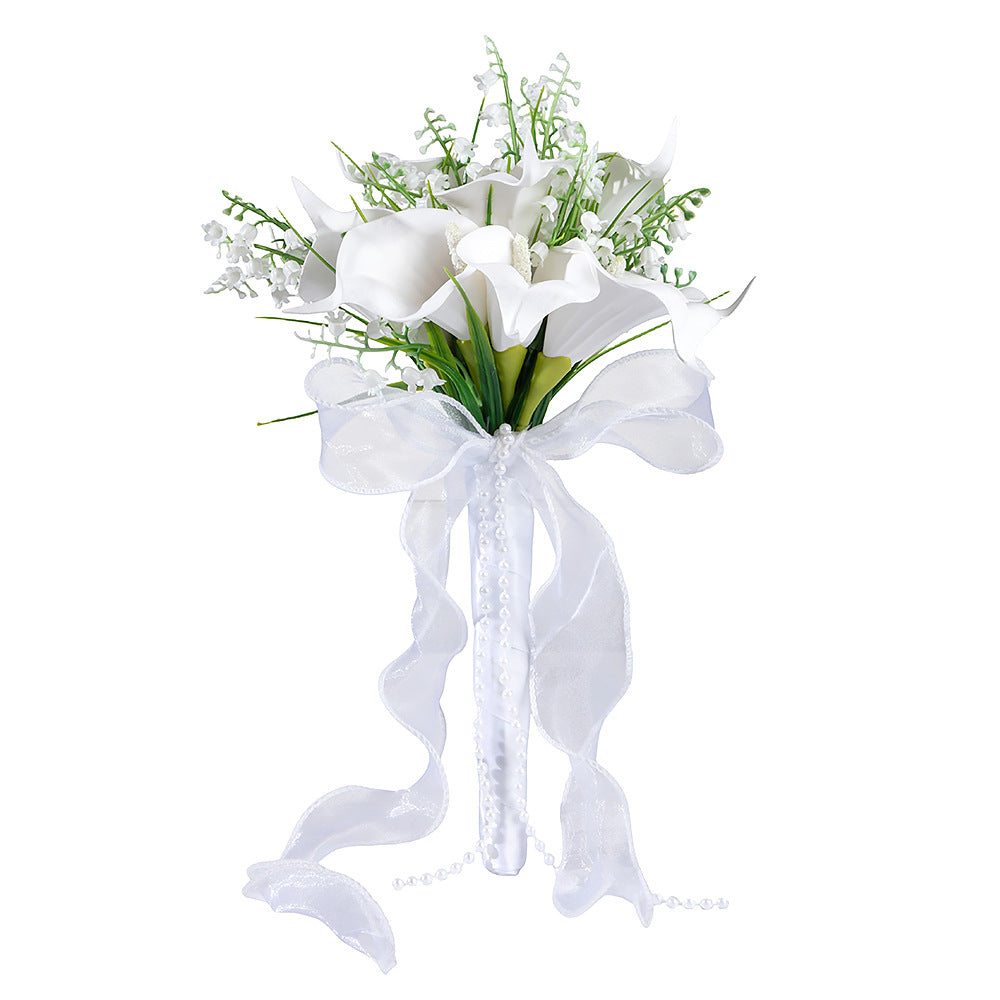 Artificial Lily of the Valley Bridal Bouquet – White Calla Lily Wedding Flowers for Bride, Bridesmaid & Ceremony Decor