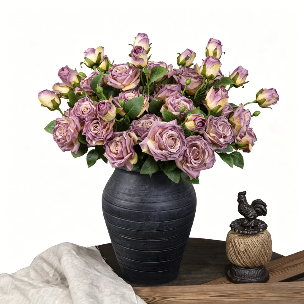 21.65" Vintage Artificial Rose Stem | 3-Head Realistic Faux Rose for Floral Arrangements