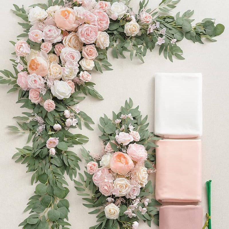 Wedding Arch Flowers with Drapes - Faux Floral Decor Kit