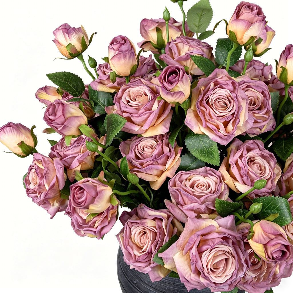 21.65" Vintage Artificial Rose Stem | 3-Head Realistic Faux Rose for Floral Arrangements