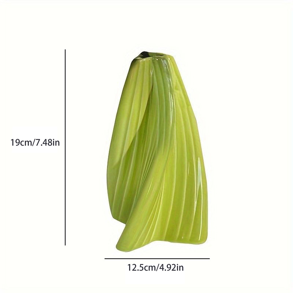Artificial White Lily with Modern Green Vase – Elegant Home & Office Decor Gift