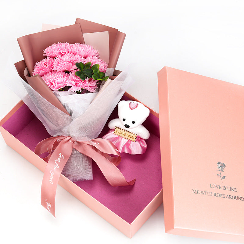 Artificial Carnations Bouquet with Gift Box, Forever Flowers for Mother's Day, Birthday, Anniversary, Home Decor