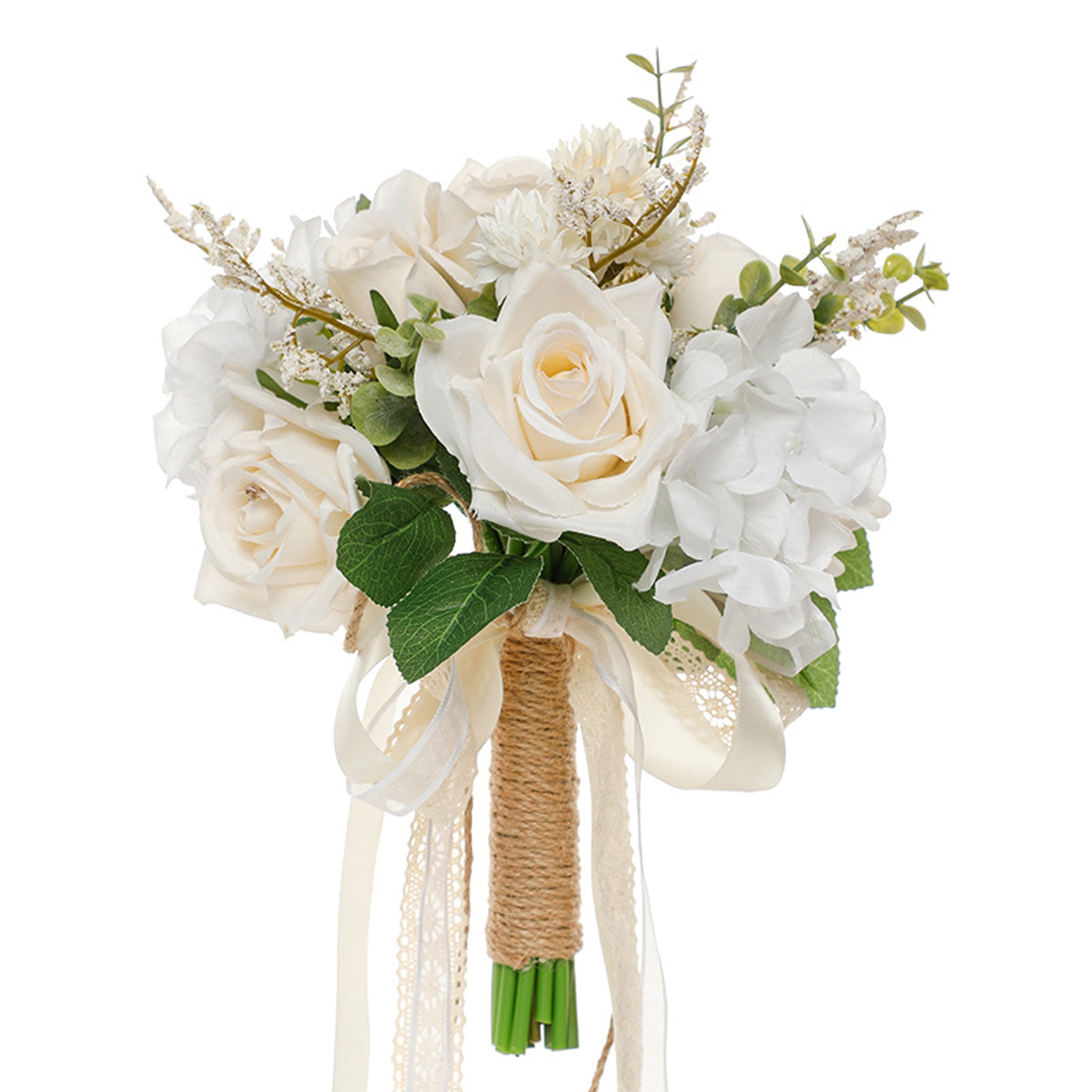 9.6"Artificial Bridal Bouquet, Ivory & Blush Pink Rose Wedding Flowers, Romantic Silk Flower Bouquet for Bride, Bridesmaid & Home Decor