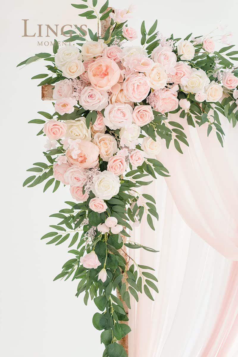 Wedding Arch Flowers with Drapes - Faux Floral Decor Kit