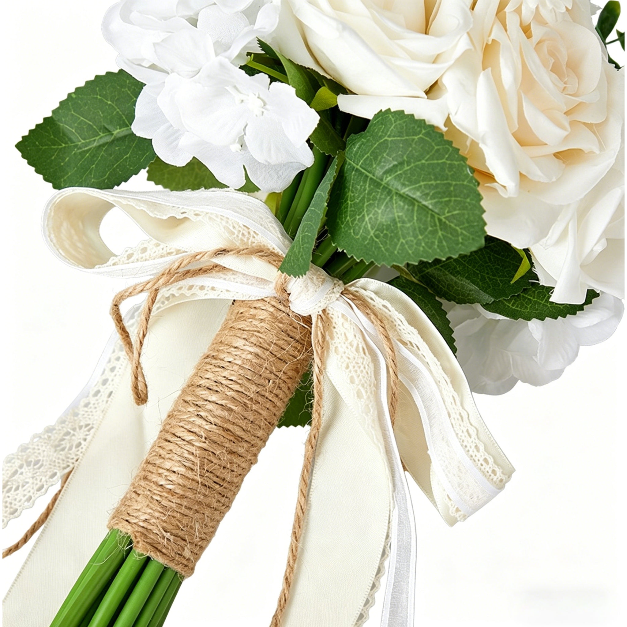 9.6"Artificial Bridal Bouquet, Ivory & Blush Pink Rose Wedding Flowers, Romantic Silk Flower Bouquet for Bride, Bridesmaid & Home Decor