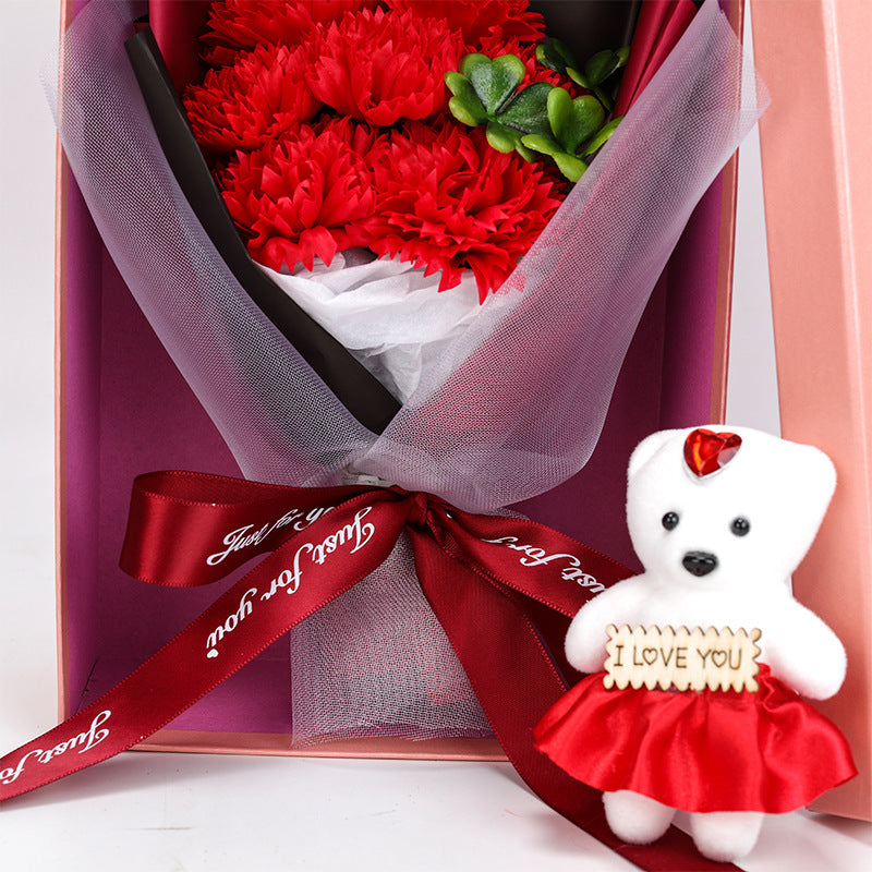 Artificial Carnations Bouquet with Gift Box, Forever Flowers for Mother's Day, Birthday, Anniversary, Home Decor