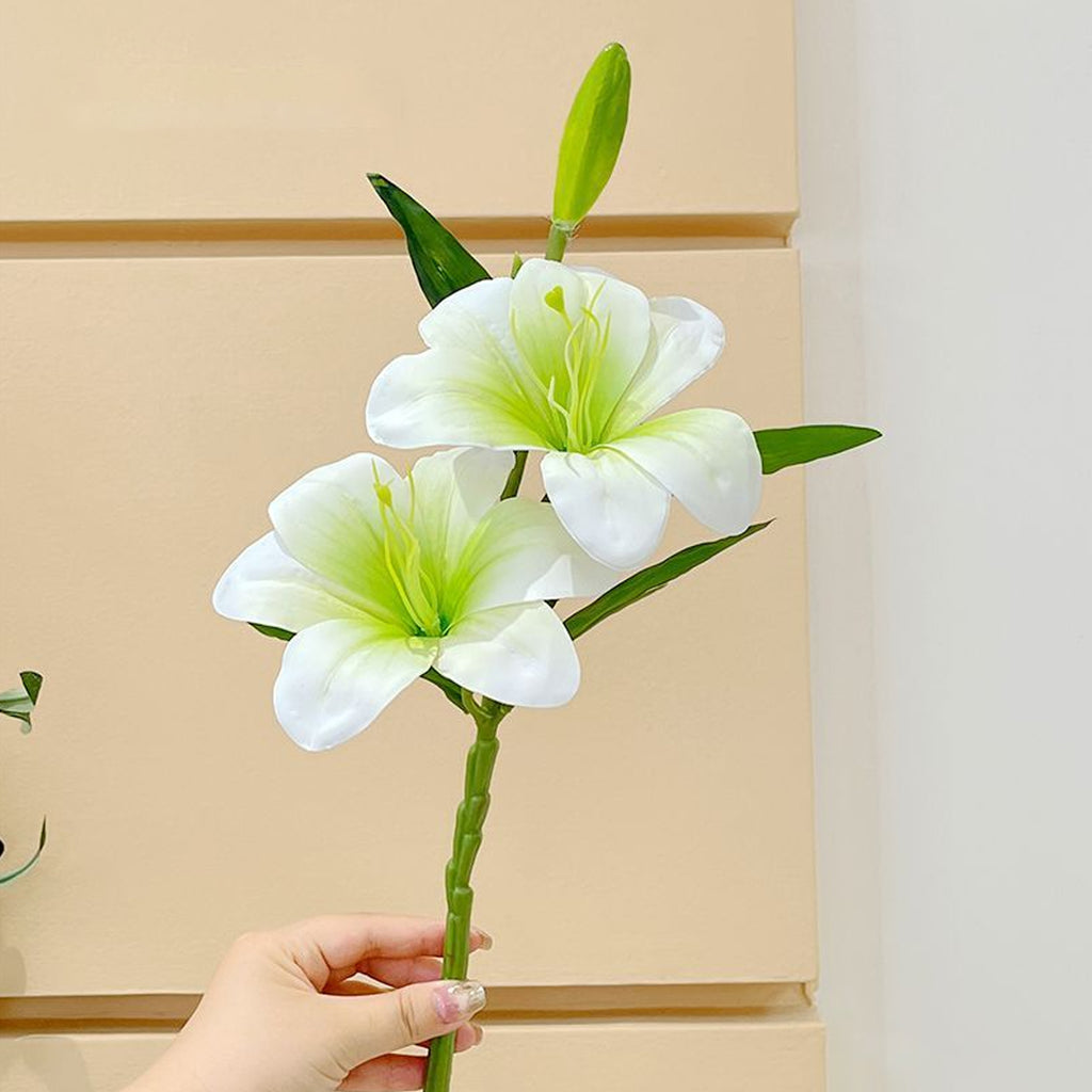 Artificial White Lily with Modern Green Vase – Elegant Home & Office Decor Gift