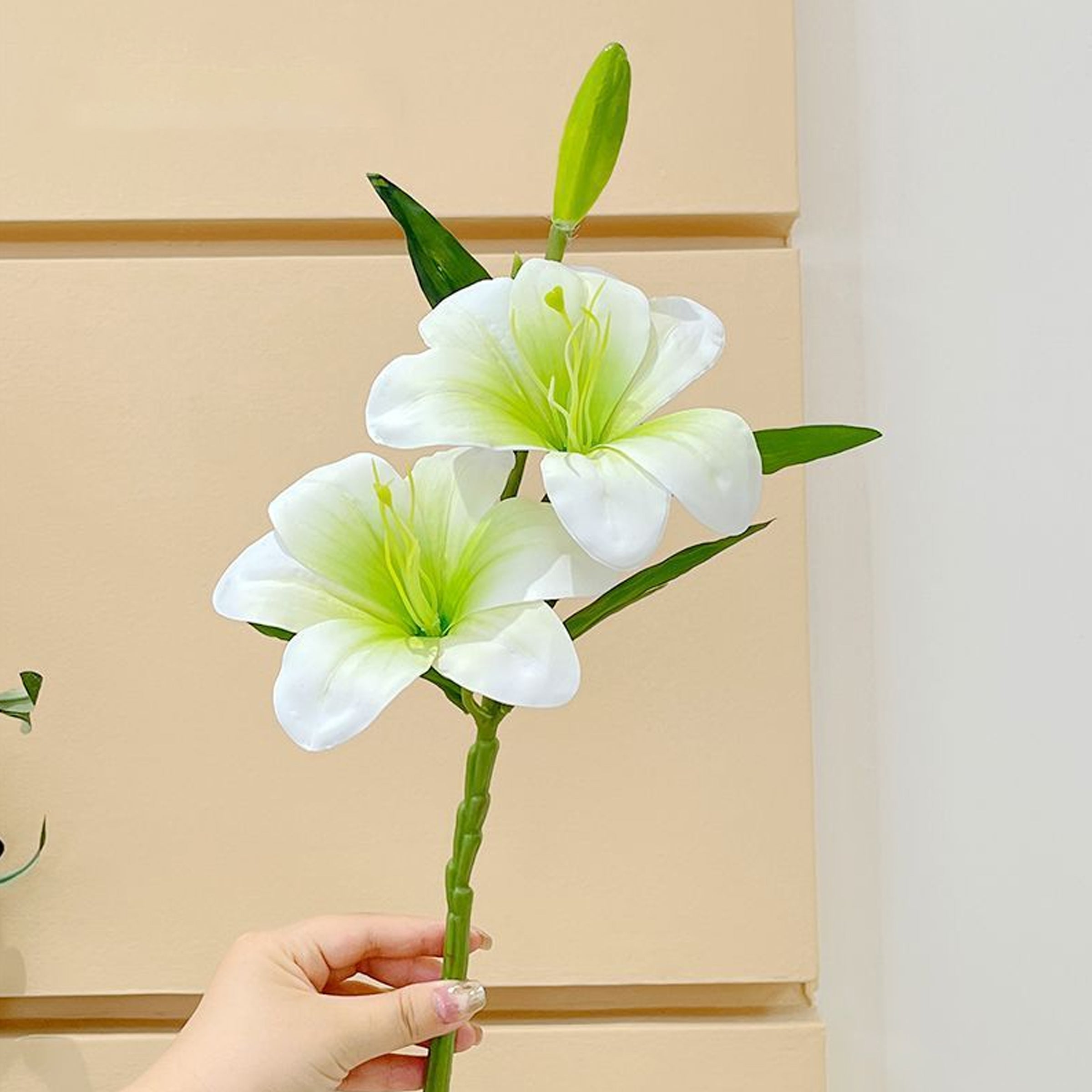 Artificial White Lily with Modern Green Vase – Elegant Home & Office Decor Gift