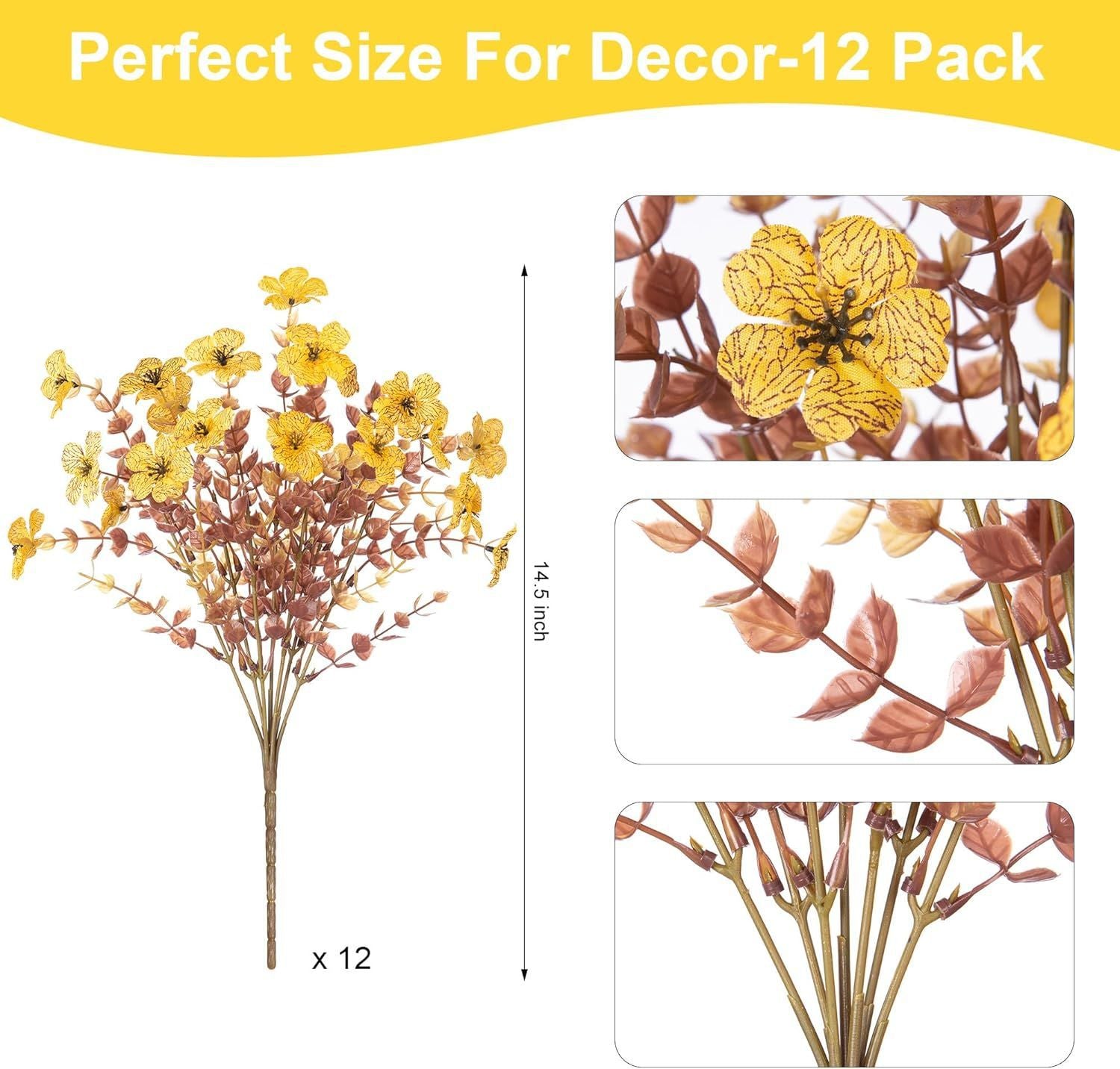 12 Stems Artificial Outdoor Flower Bush UV Resistant Faux Flowers for Planters, Porch & Garden Decor