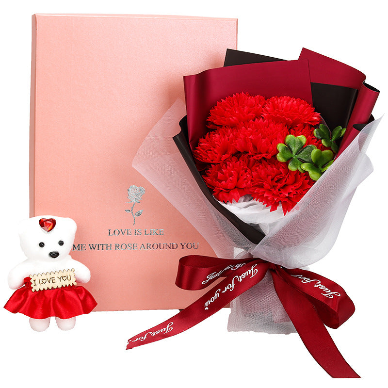 Artificial Carnations Bouquet with Gift Box, Forever Flowers for Mother's Day, Birthday, Anniversary, Home Decor