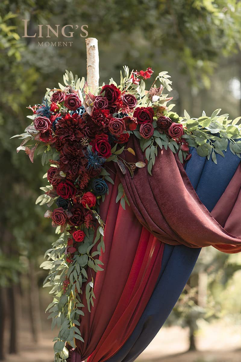 Wedding Arch Flowers with Drapes - Faux Floral Decor Kit