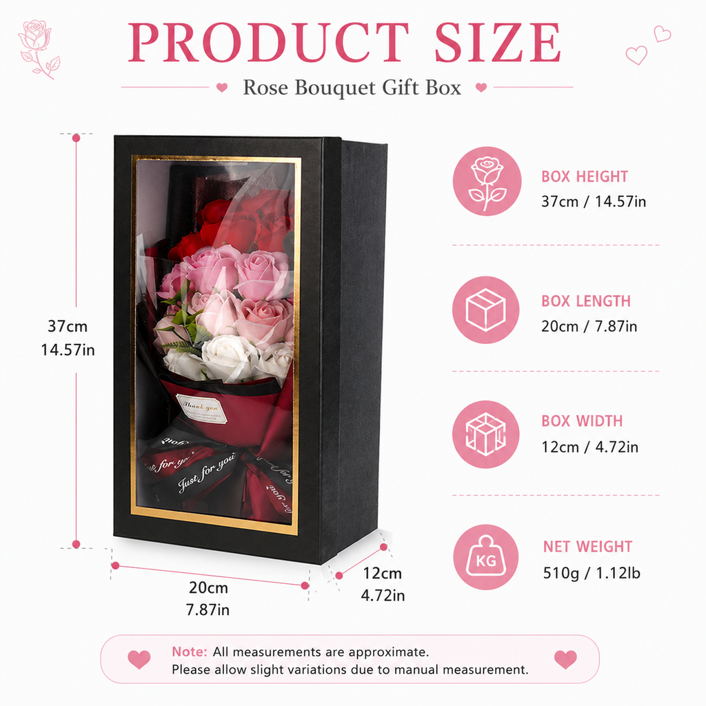 Artificial Rose Bouquet with Gift Box, Forever Flowers for Valentine's Day, Anniversary, Birthday, Wedding, Home Decor