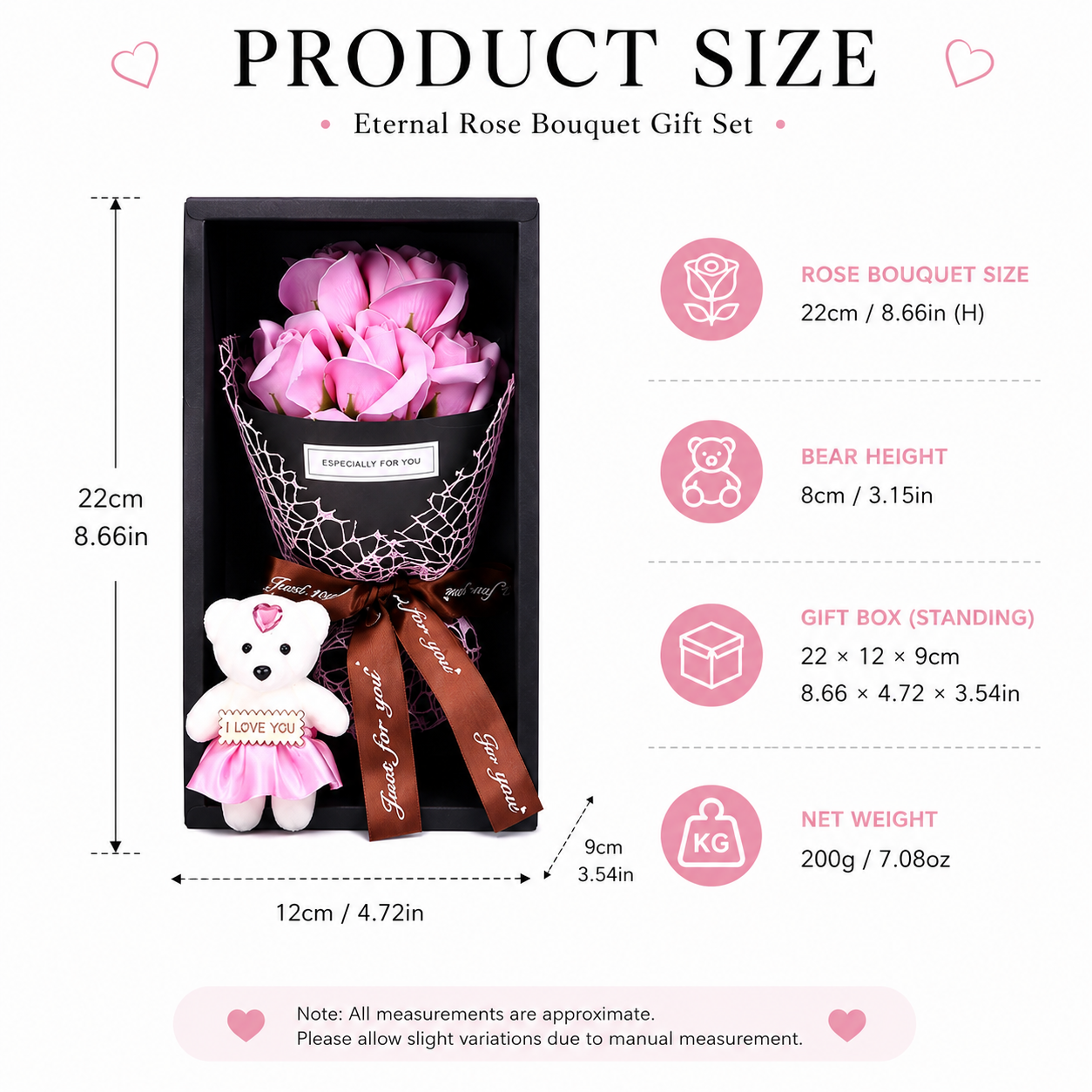 Artificial Rose Bouquet Gift Box with Cute Teddy Bear – Forever Fake Roses Flower for Valentine’s Day, Mother’s Day, Birthday, Anniversary, Home Decor