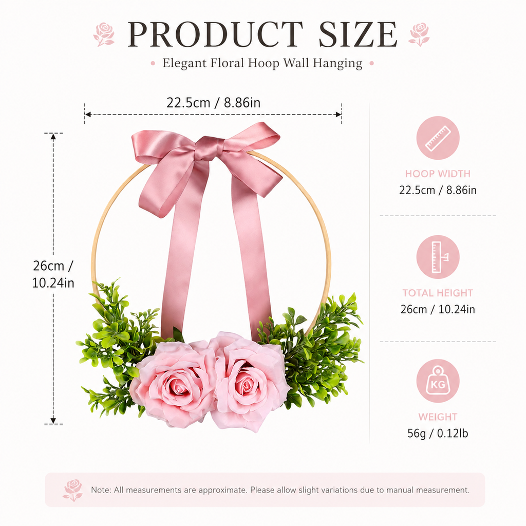 Romantic Floral Hoop Wreath | Artificial Rose Door Hanging Decor for Home
