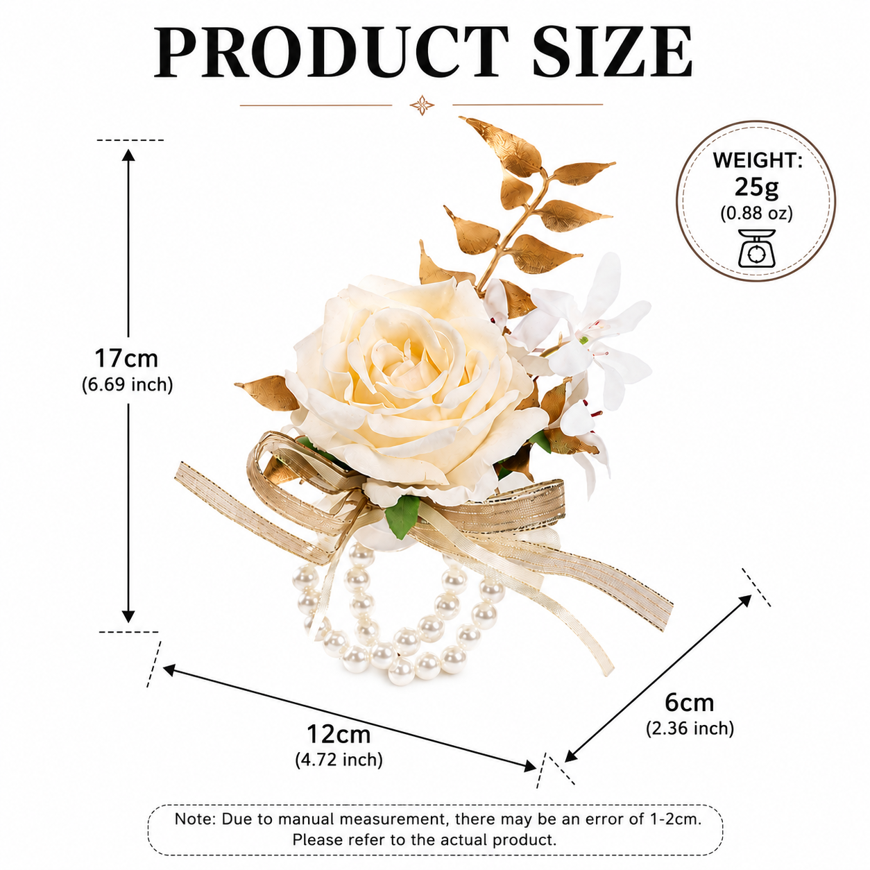 Elegant Ivory Rose Wrist Corsage Bracelet for Wedding – Pearl & Gold Leaf Floral Wrist Flower for Bride, Prom, Bridesmaid & Party Decoration