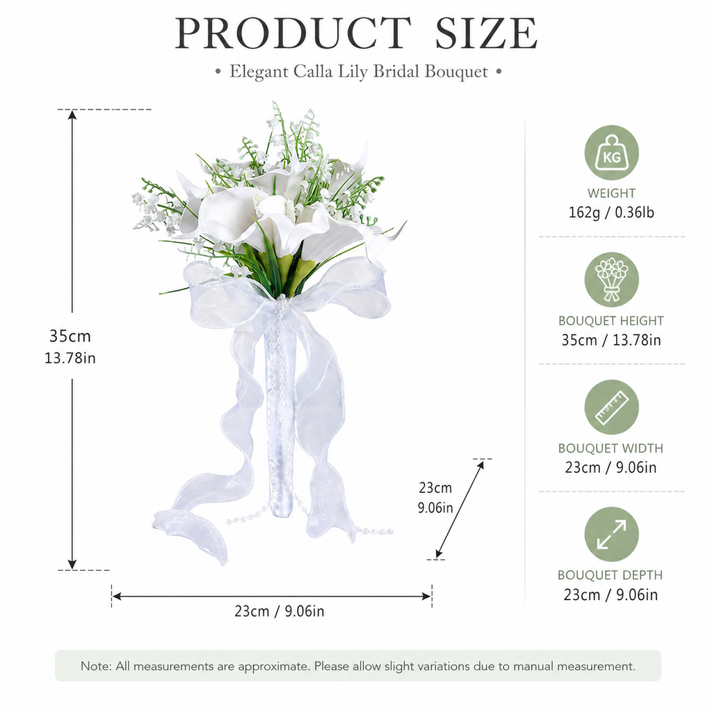 Artificial Lily of the Valley Bridal Bouquet – White Calla Lily Wedding Flowers for Bride, Bridesmaid & Ceremony Decor